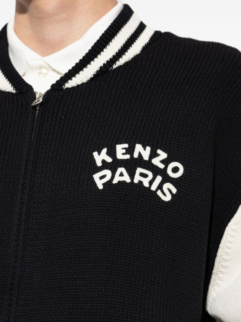 Kenzo Varsity-Style Zip-Up Sweater With Contrasting Sleeves
