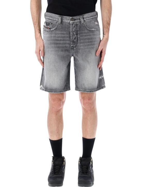 Diesel Faded Grey Denim Shorts With Distressed Detailing