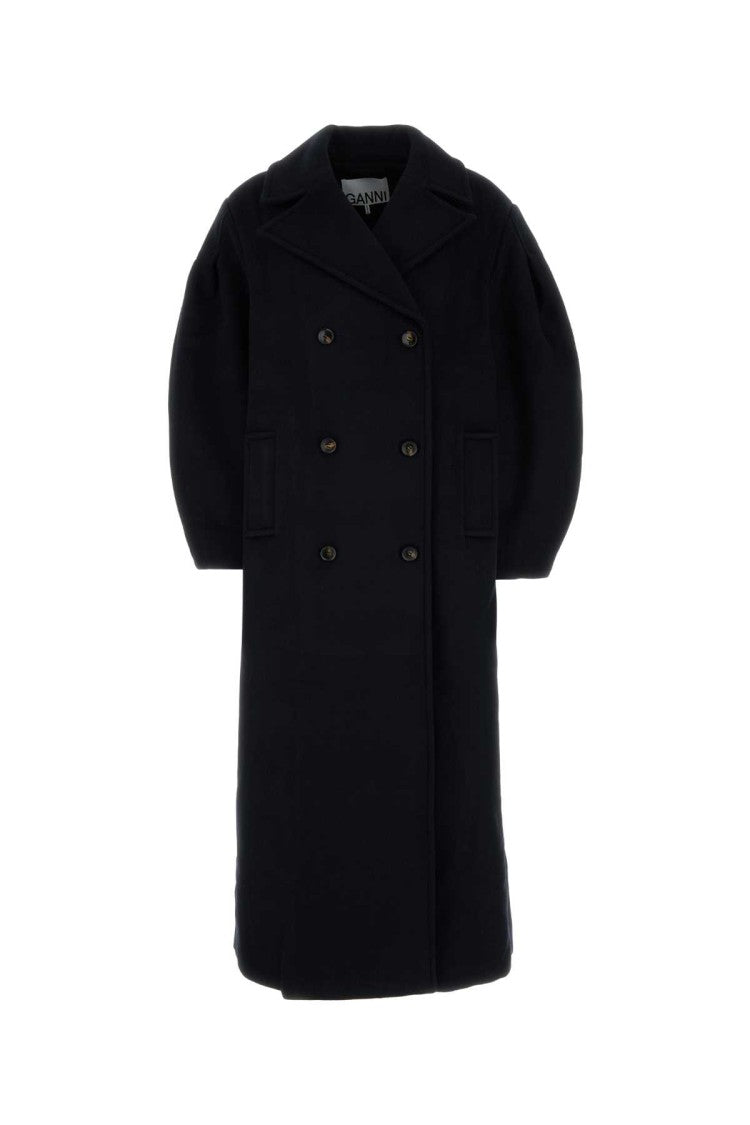 Ganni Midnight Blue Wool Blend Coat