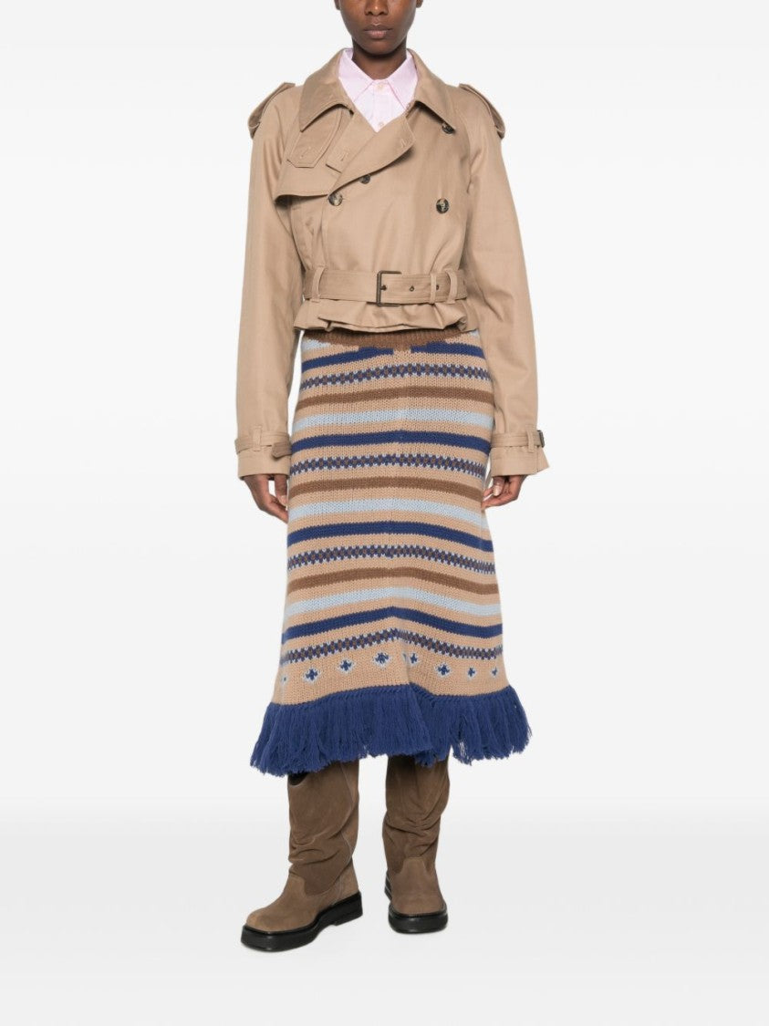 Alanui Multicolor Striped Knitted Fringed Hem Midi Skirt