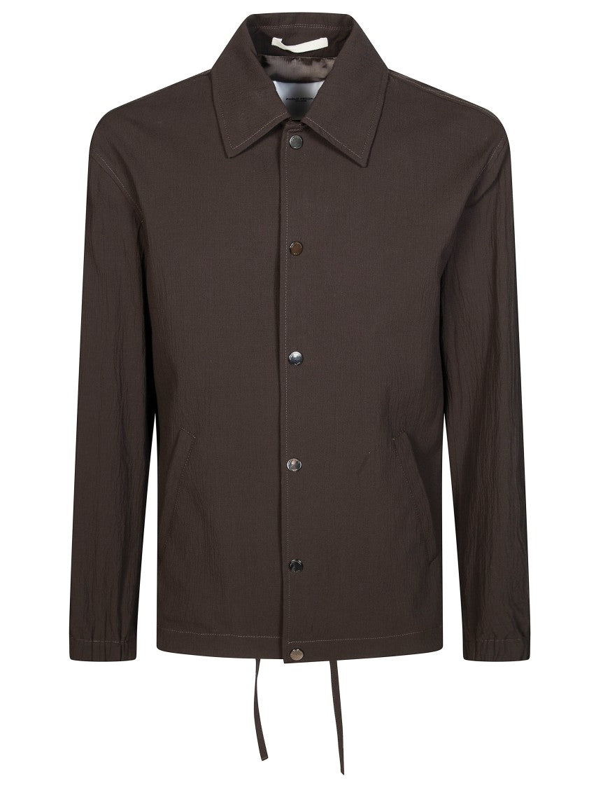 Paolo Pecora Brown Seersucker Textured Finish Snap Jacket