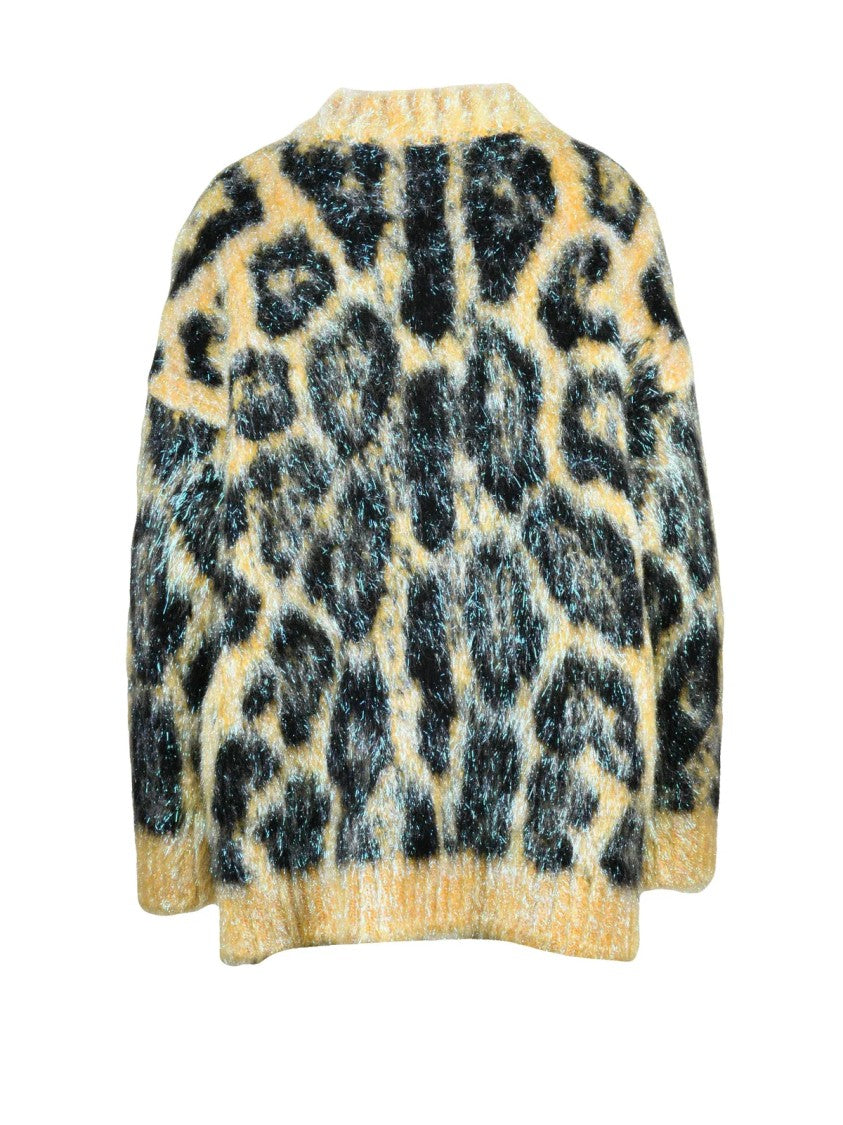 Dolce & Gabbana Oversized Leopard Print Lamé Knit Dress