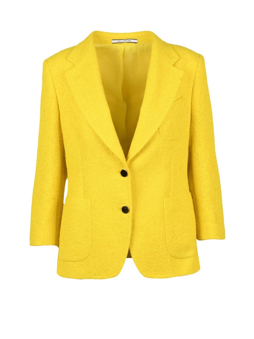 Tagliatore Yellow Textured Lined Linen-Blend Blazer