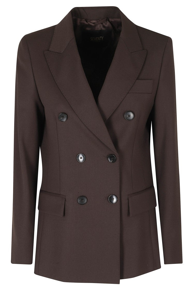 Seventy Brown Double-Breasted Flap Pockets Polyester-Blend Jacket