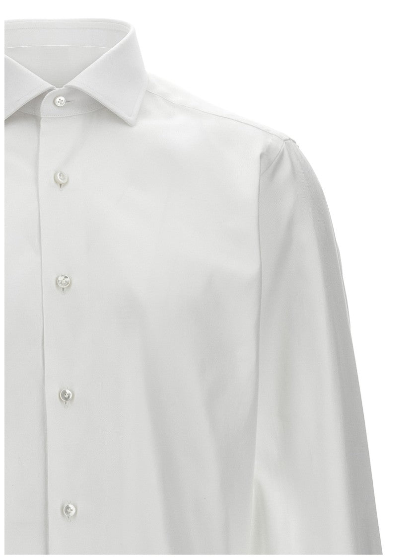 Barba Long Cuffed White Cotton Shirt