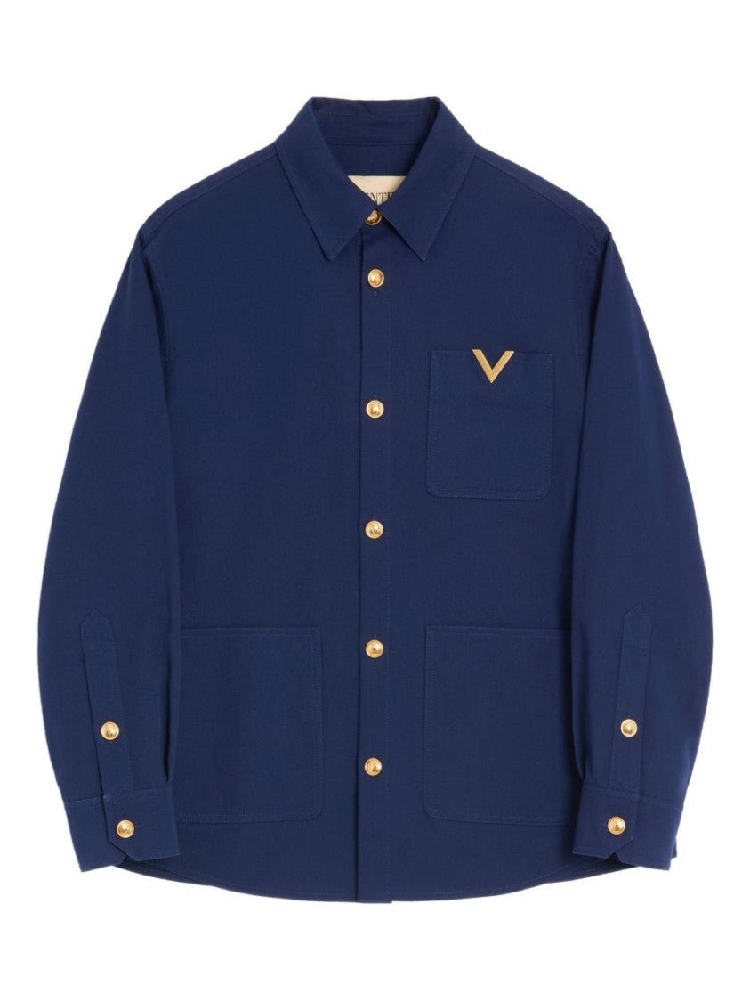 Valentino Garavani Navy Blue Shirt With Structured Collar