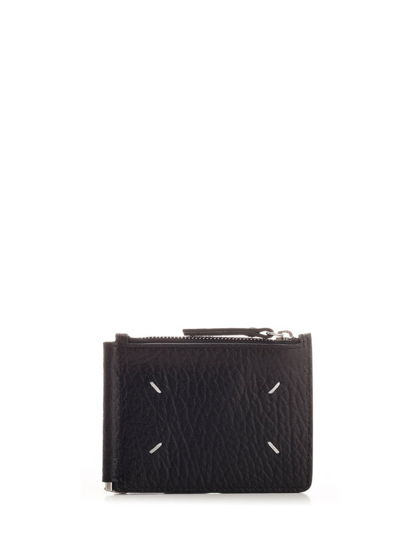 Maison Margiela Rectangular Black Calf Leather Wallet With Distinctive Stitching