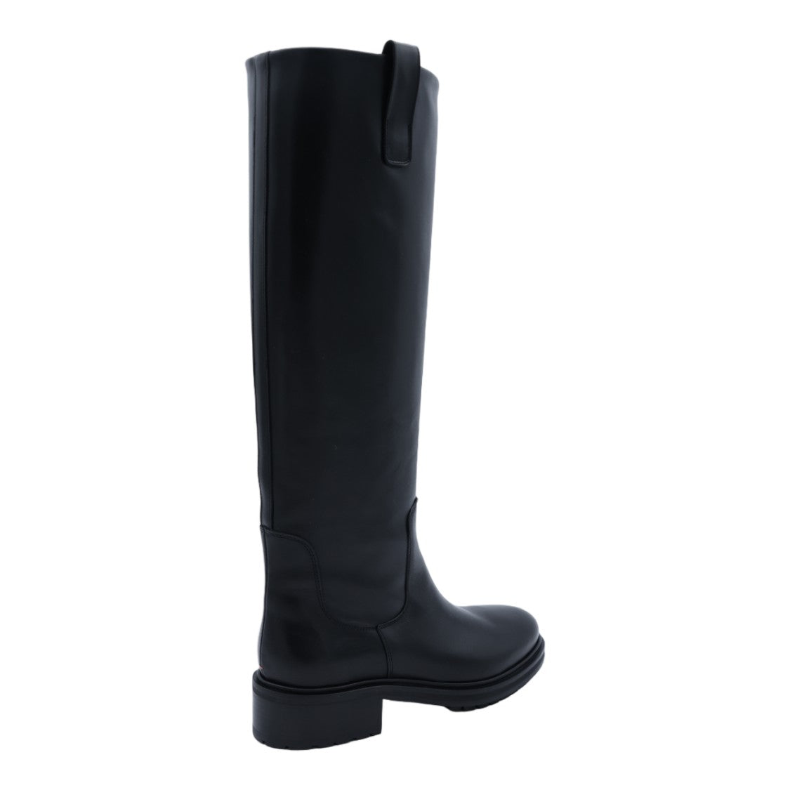 Aeydē Tall Black Boots With Smooth Finish And Low Block Heel