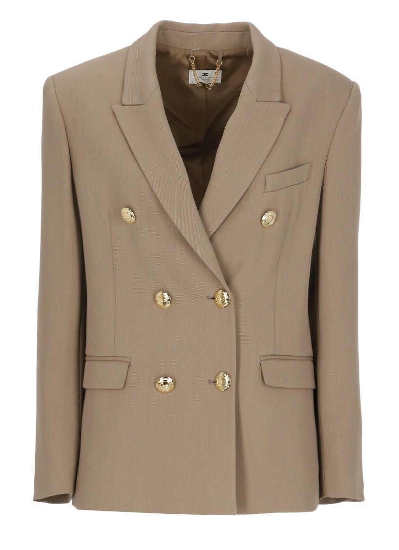 Elisabetta Franchi Brown Viscose Double-Breasted Blazer