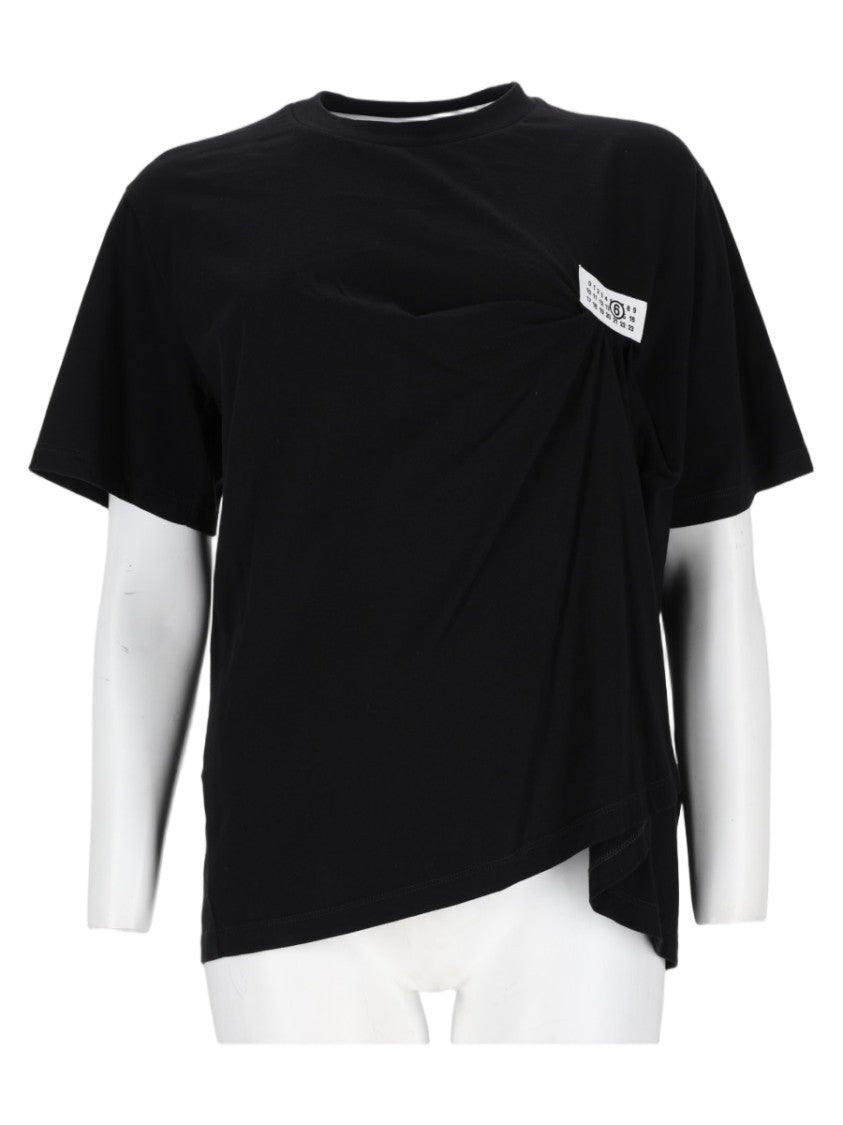 Mm6 By Maison Margiela Black Asymmetrical Draped Cotton Top