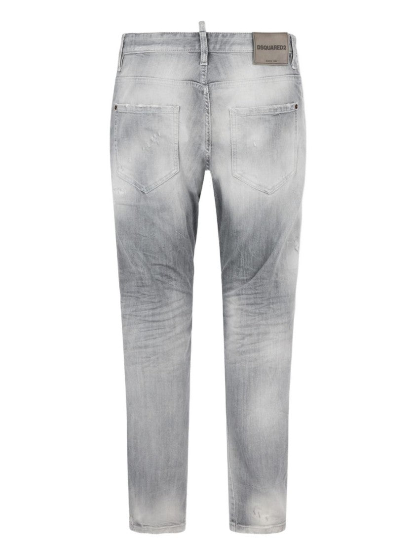 Dsquared2 Slim Fit Light Grey Distressed Jeans With Tapered Leg