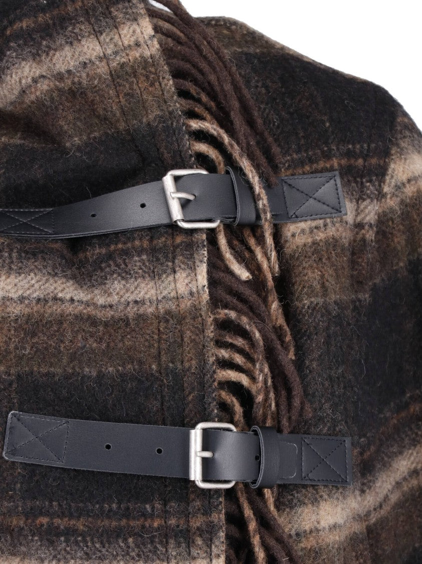 Isabel Marant Étoile Plaid Wool Blend Gihan Coat With Fringe Detail