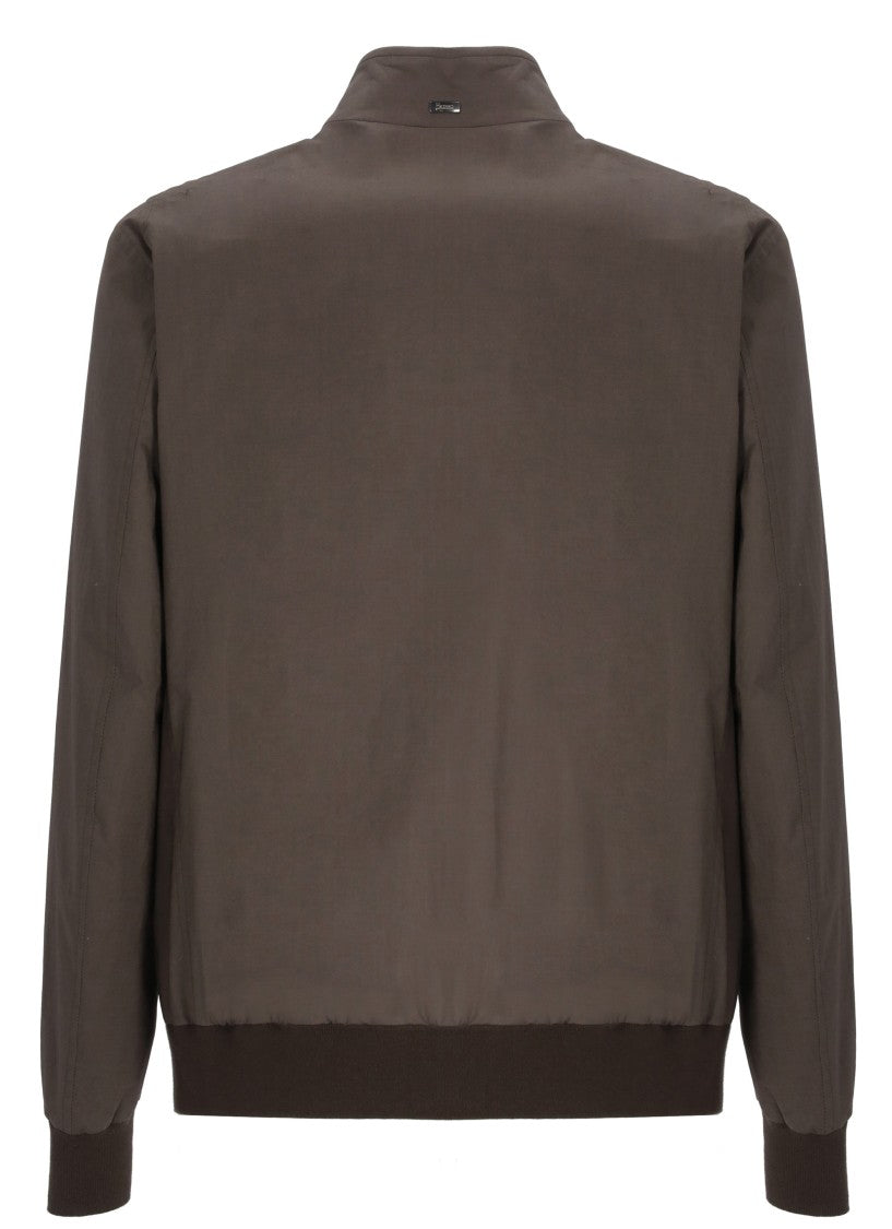 Herno Brown Cotton High-Neck Bomber Jacket