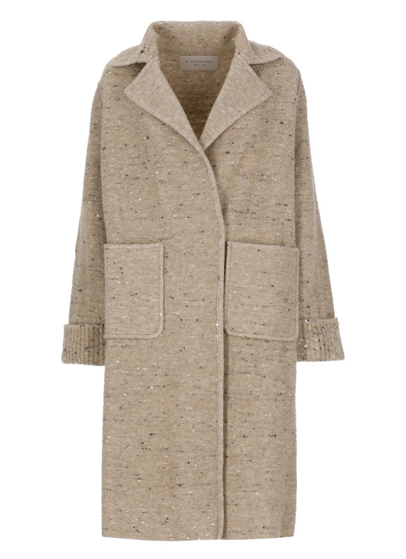 D. Exterior Beige Micro Sequins Classic Lapel Wool Coat