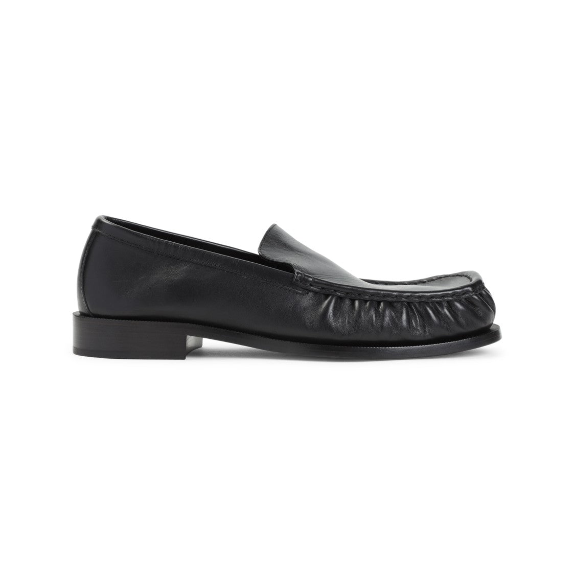 Dries Van Noten Squared Toe Black Leather Loafers With Embossed Stitching