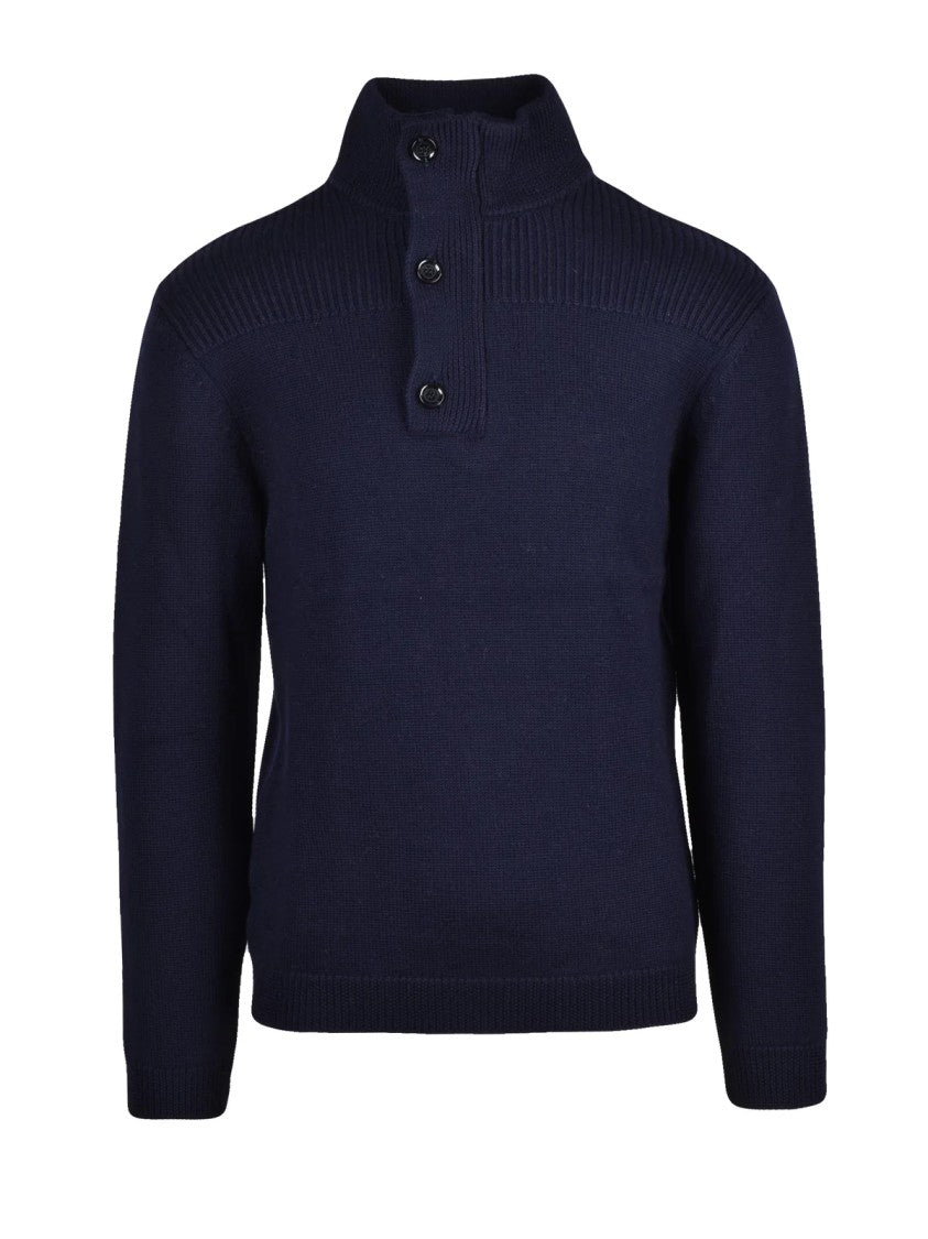 Daniele Fiesoli High Neck Button Sweater With Ribbed Detailing