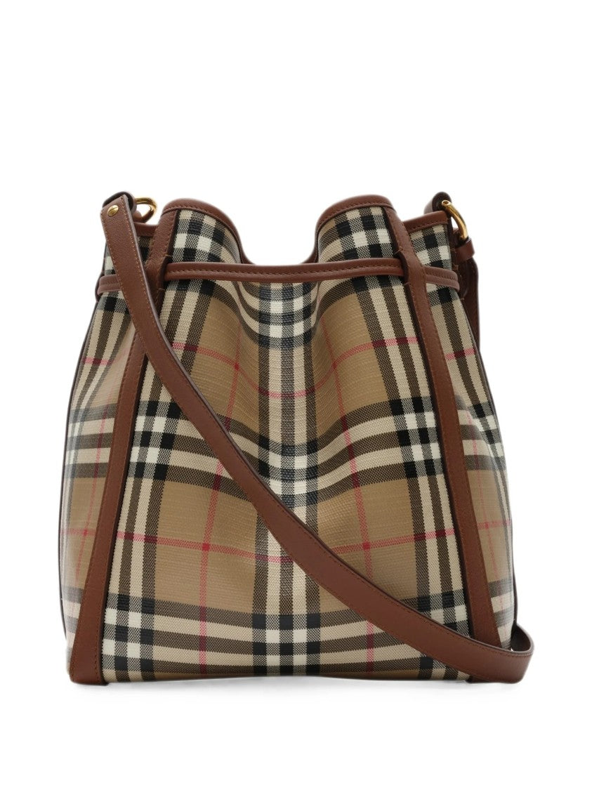Burberry Mini Bucket Bag With Classic Check Pattern And Gold Emblem
