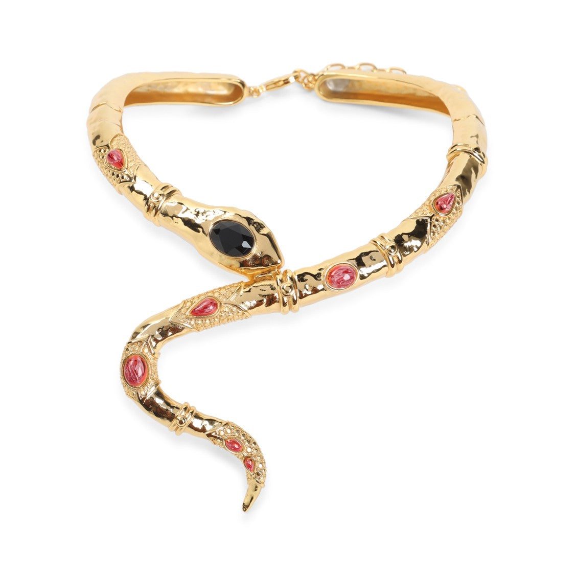 Roberto Cavalli Snake-Inspired Brass Necklace With Gemstone Accents