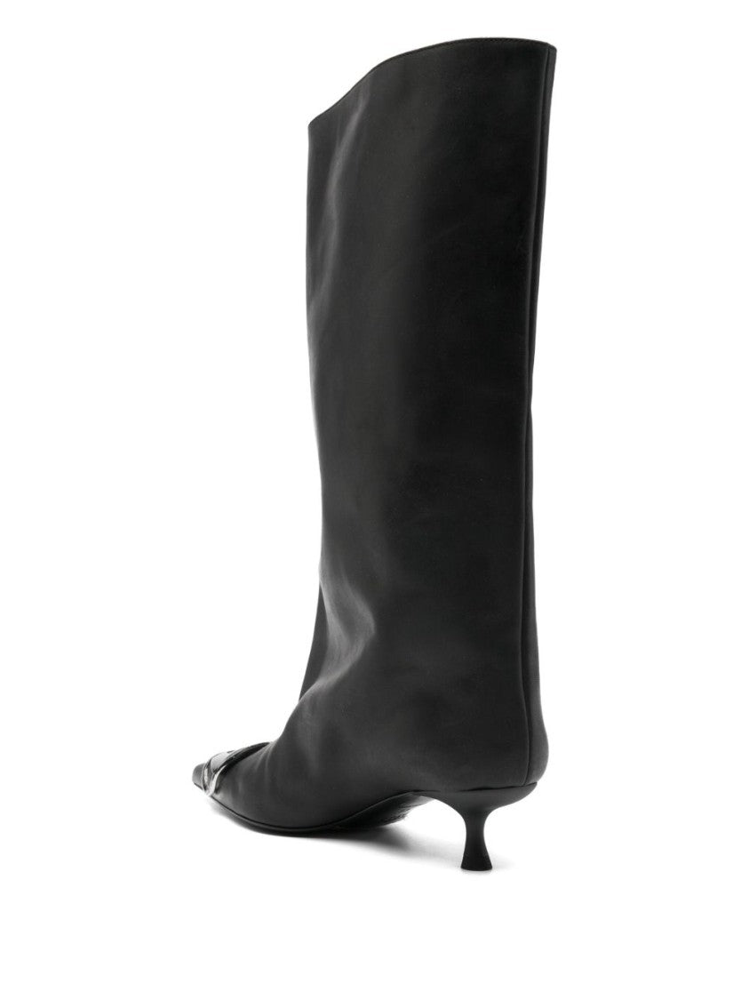 Diesel Pointed Toe Black Leather Boots