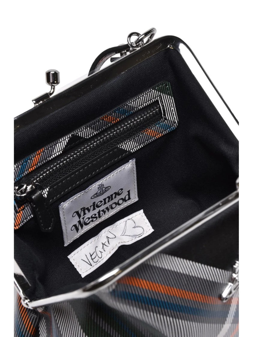 Vivienne Westwood Black Polyurethane Plaid Frame Clutch