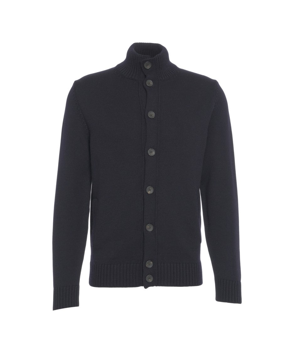 Gender High-Neck Ribbed Knit Jacket With Button Closure