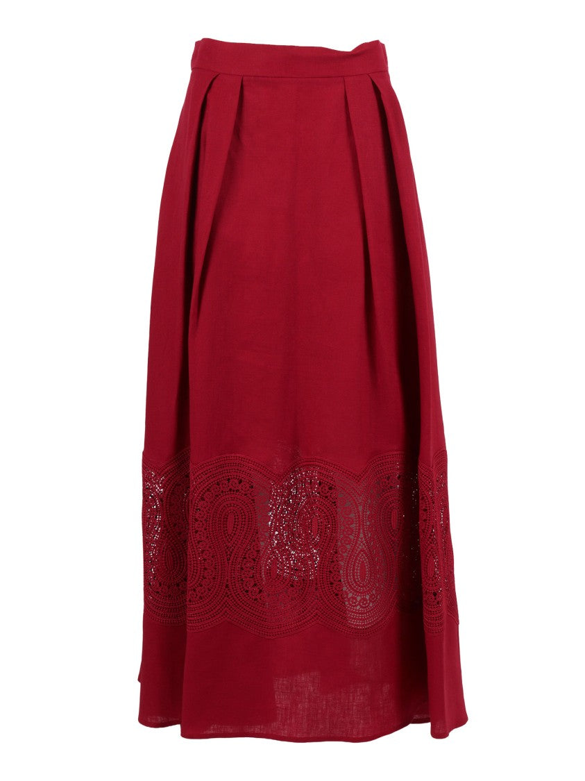 Clips Lace Panel Pleated Midi Skirt