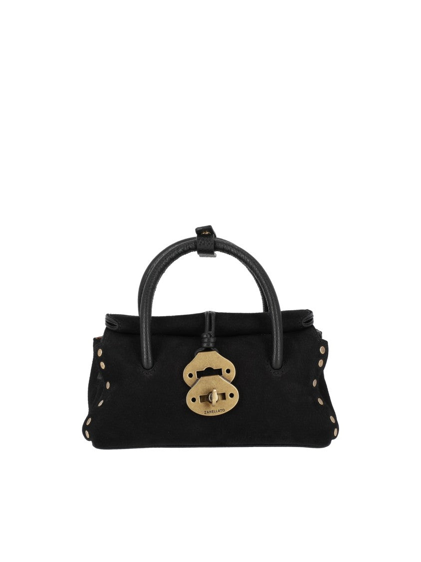 Zanellato Srl Black Dotta Jones Nubuck Leather Handbag