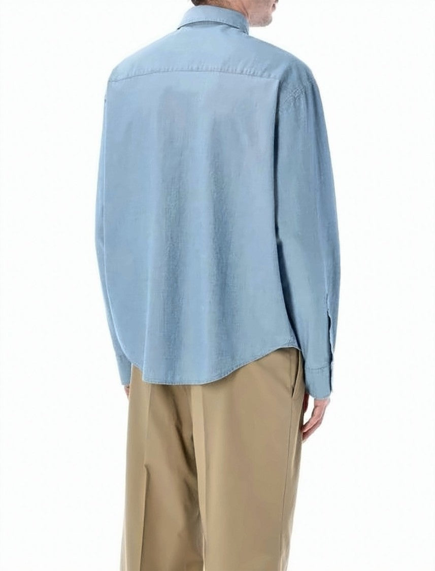 Ami Paris Light Blue Long-Sleeve Cotton Shirt