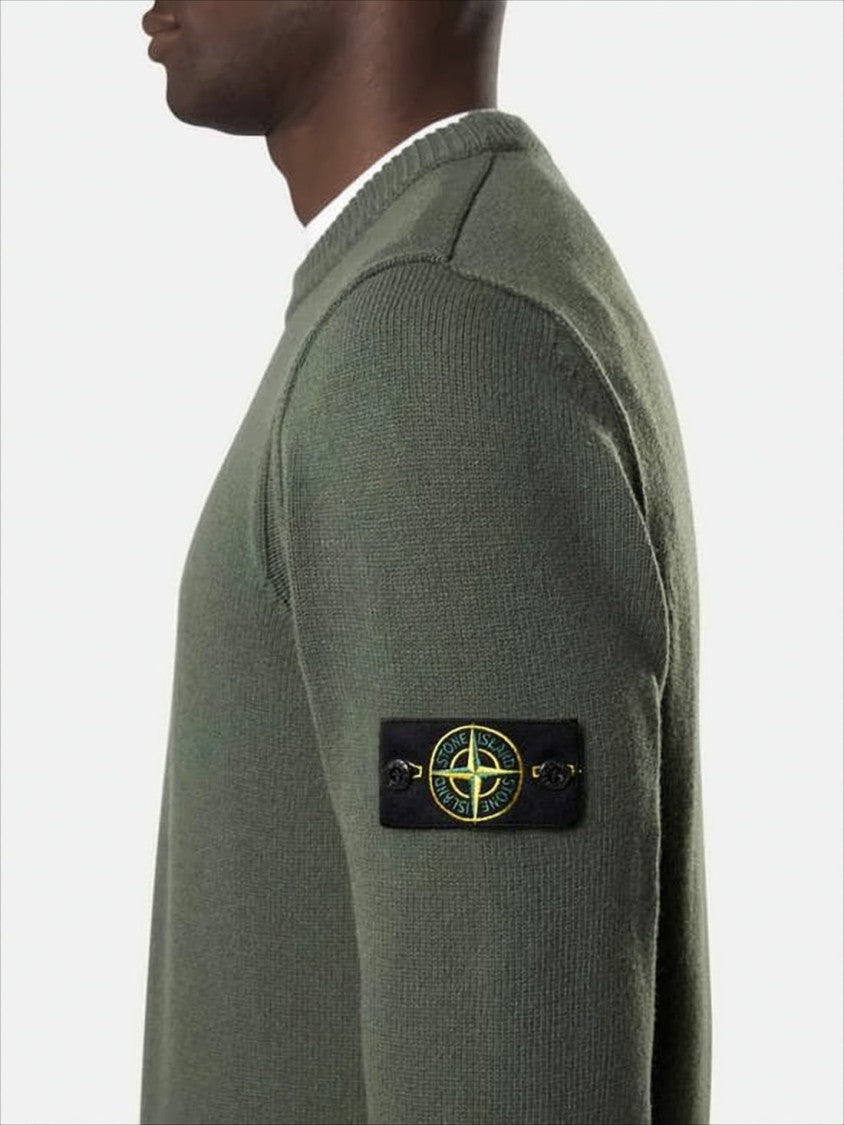 Stone Island Crew Neck Wool-Polyamide Blend Sweater With Signature Patch