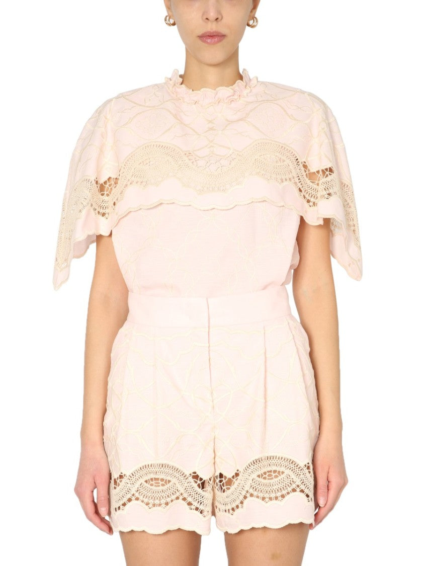 Alberta Ferretti Embroidered Cape Top