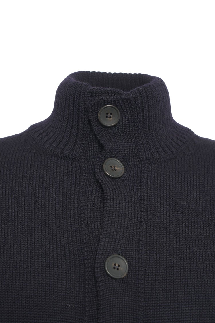 Gender High-Neck Ribbed Knit Jacket With Button Closure