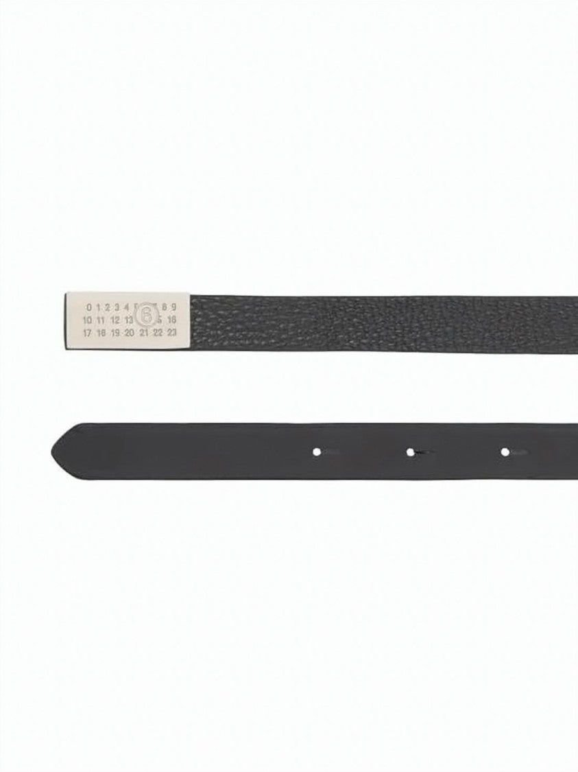 Mm6 By Maison Margiela Textured Calf Leather Belt With Rectangular Buckle And Numeric Detailing
