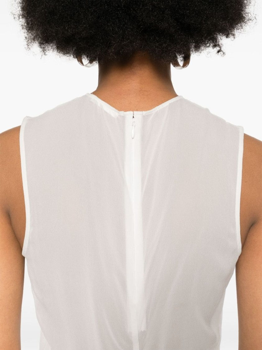 Ami Paris White Silk Semi-Sheer Sleeveless Top
