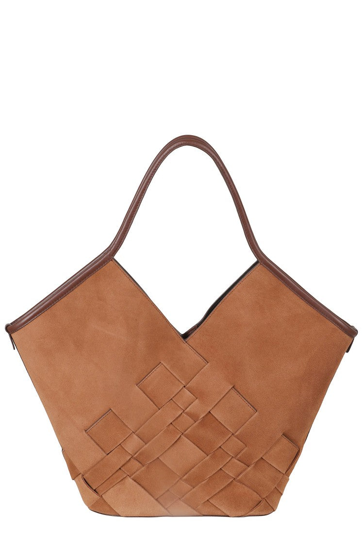 Hereu Brown Coloma Woven Pattern Suede Tote Bag