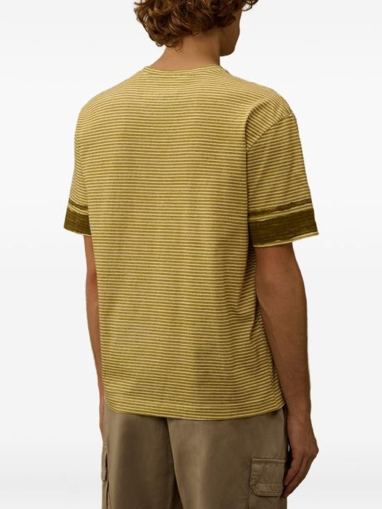 C.P. Company Horizontal Stripe Brown T-Shirt With Emblem Detail