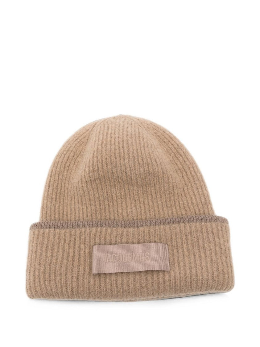 Jacquemus Ribbed Knit Folded Cuff Silk Nylon Beanie Hat
