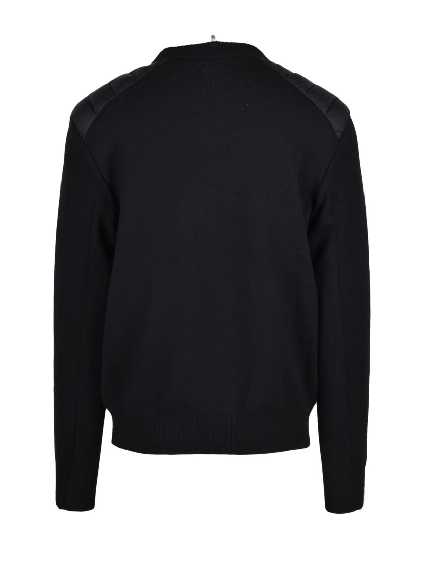 Moncler Grenoble Black Padded Shoulder Virgin Wool Sweater