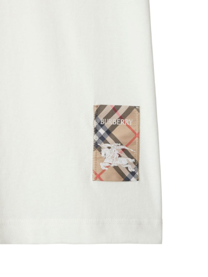 Burberry White Cotton Check Label T-Shirt
