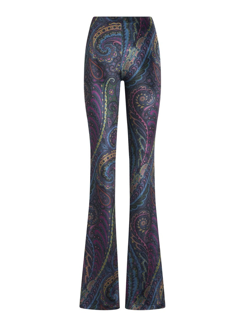Etro Multicolor Paisley Print Stretch Chenille Flared Trousers