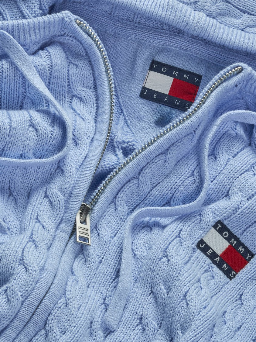 Tommy Jeans Cable Knit Cropped Hoodie With Cozy Hood