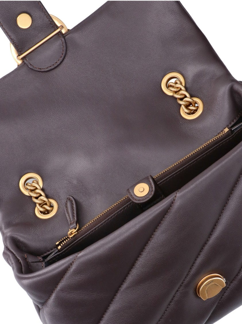 Pinko Padded Brown Leather Love Classic Puff Bag