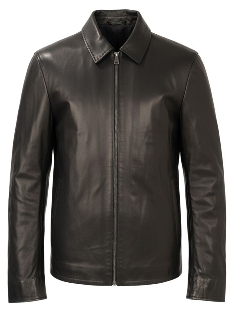 Sergio Moretti Black Smooth Leather Classic Collar Leather Jacket