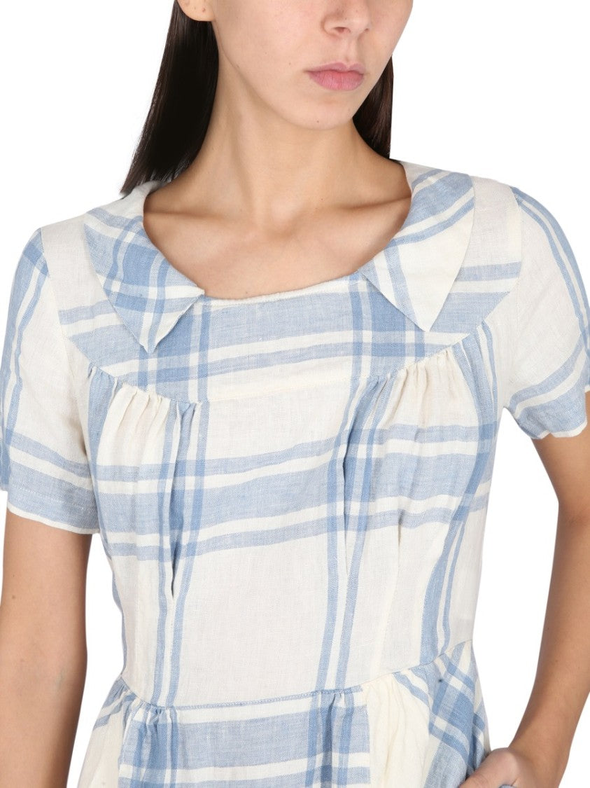 Aspesi Light Blue Plaid Midi Dress