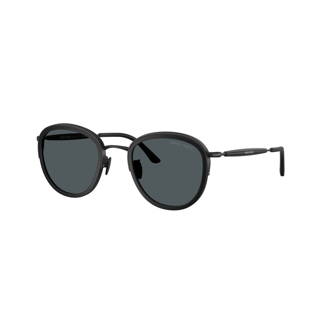 Giorgio Armani 0Ar6176 Matte Black Metal Frame Sunglasses With Rounded Lenses
