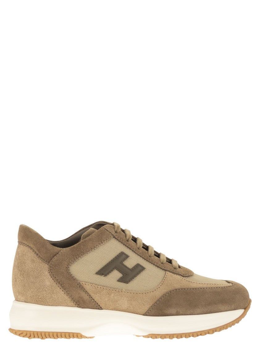 Hogan Suede And Technical Fabric Sneakers With Embossed Logo