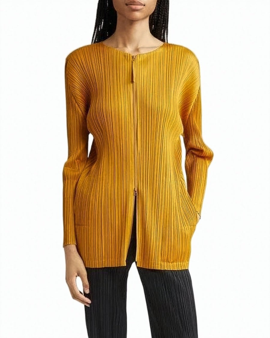Pleats Please Fine Pleated Long-Sleeve Zip-Up Top
