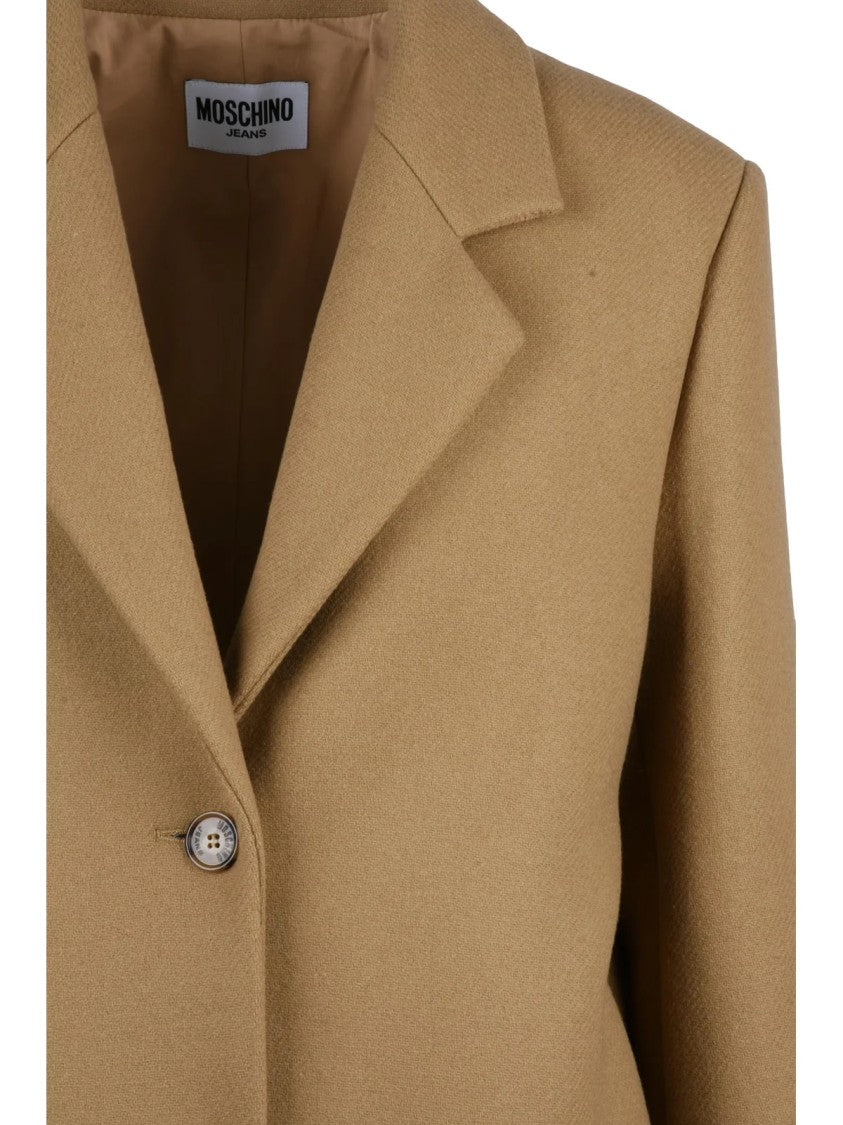 Mo5ch1no Jeans Beige Tailored Virgin Wool-Blend Formal Coat