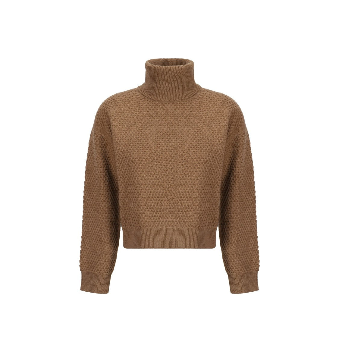 Max Mara Brown Cashmere Sweater With Turtleneck And Ribbed Trims