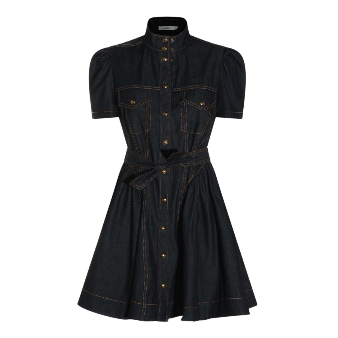 Zimmermann Mini Black Dress With Structured Silhouette And Puffed Sleeves
