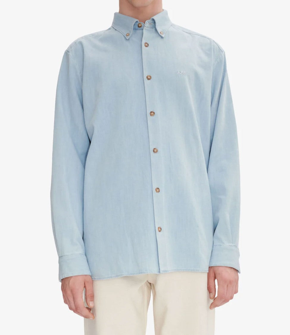 A.P.C. Bleached Organic Denim Shirt With Classic Collar